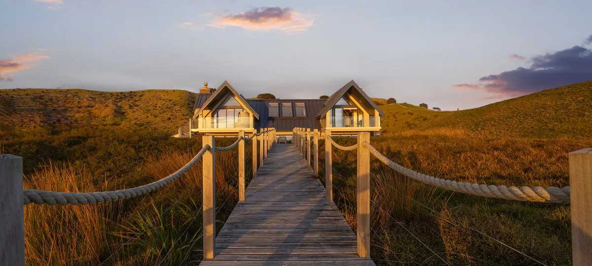 Lodge walkway blending into natural landscape